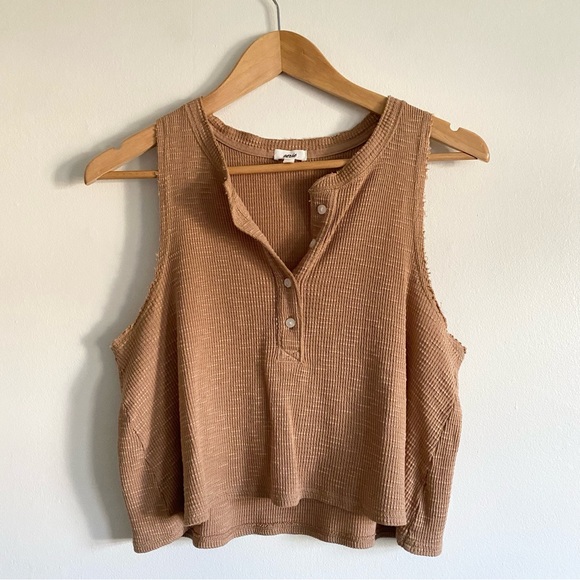 Aerie Button Down Texture Crop Tank Top in Tan - Picture 4 of 8